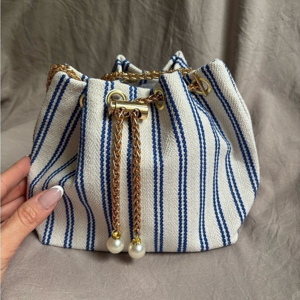 Striped Blue and White Women's Bag - Picture 11 of 13
